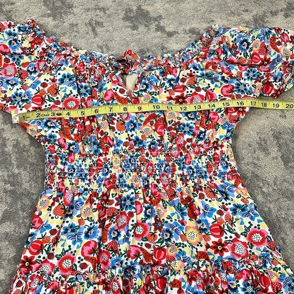 J Crew Smocked Waist Dress with Farmers Market Print Floral Ladybug Sz 0 - Picture 11 of 15